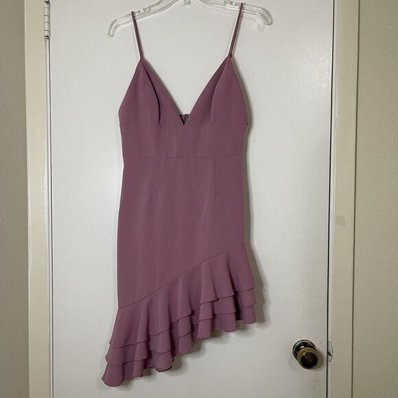 NWOT C/MEO collective pink asymmetrical ruffle hem mini dress size US Medium - Picture 3 of 6